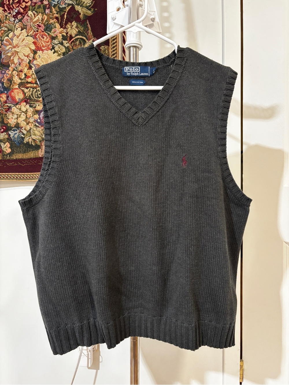 Vintage Polo Ralph Lauren 100% Cotton Gray Sweater Vest L Preppy